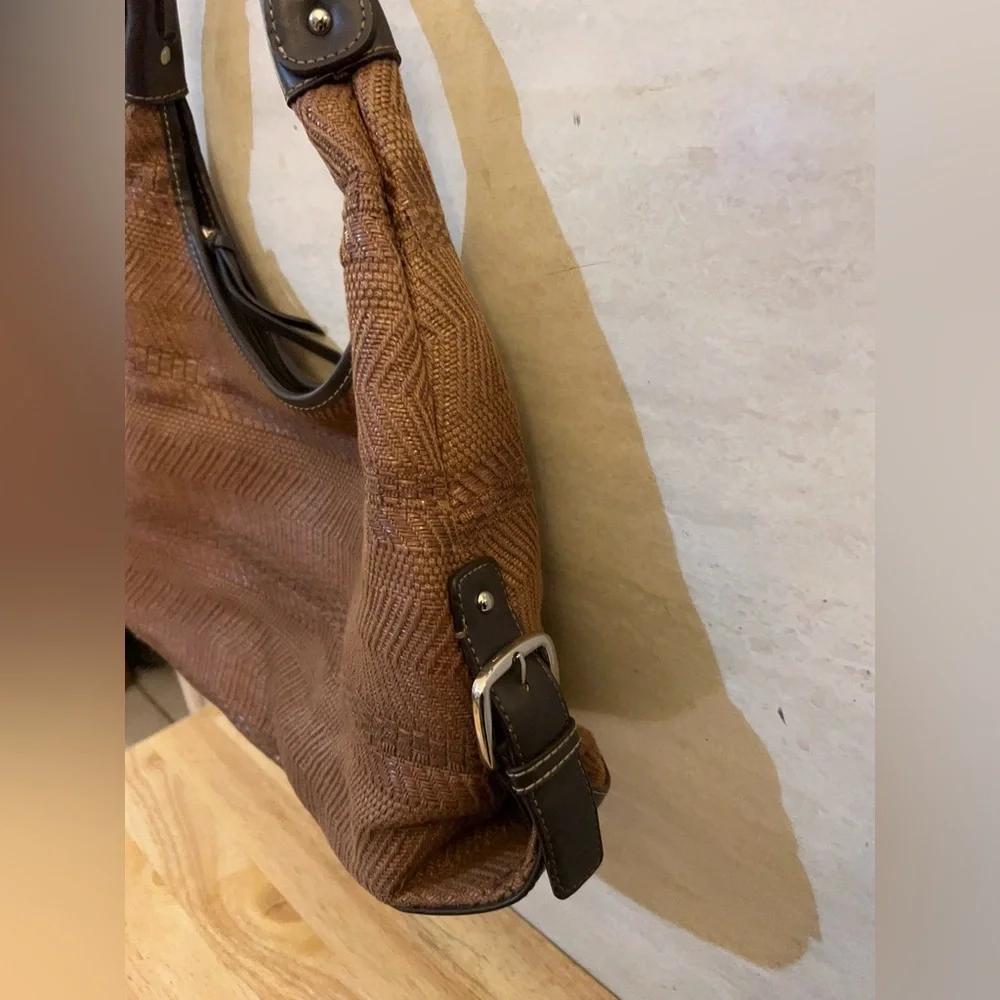 Worthington Elegant Brown Woven Hobo Bag with Brown Accents